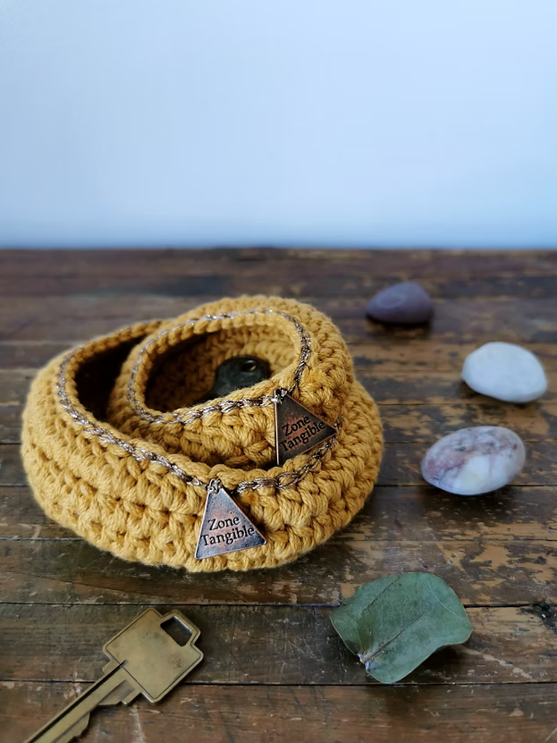 Ensemble de panier vide-poche au crochet en coton et accent cuivre