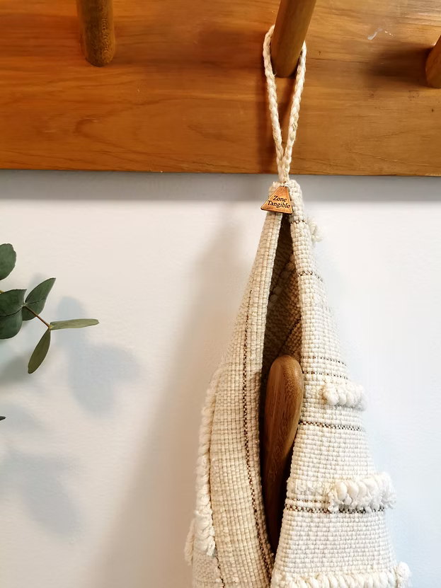 Panier sac suspendu ou à poser tissé main vide-poches